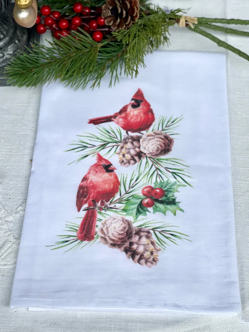 Cardinals and Pinecones Flour Sack Towels