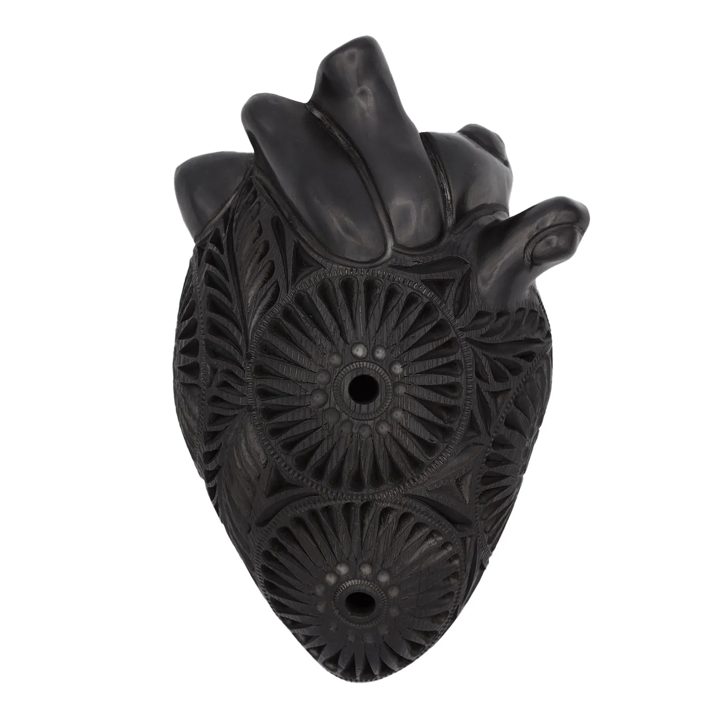 Carved Barro Negro, Black Clay, Heart Wall Art Sculpture