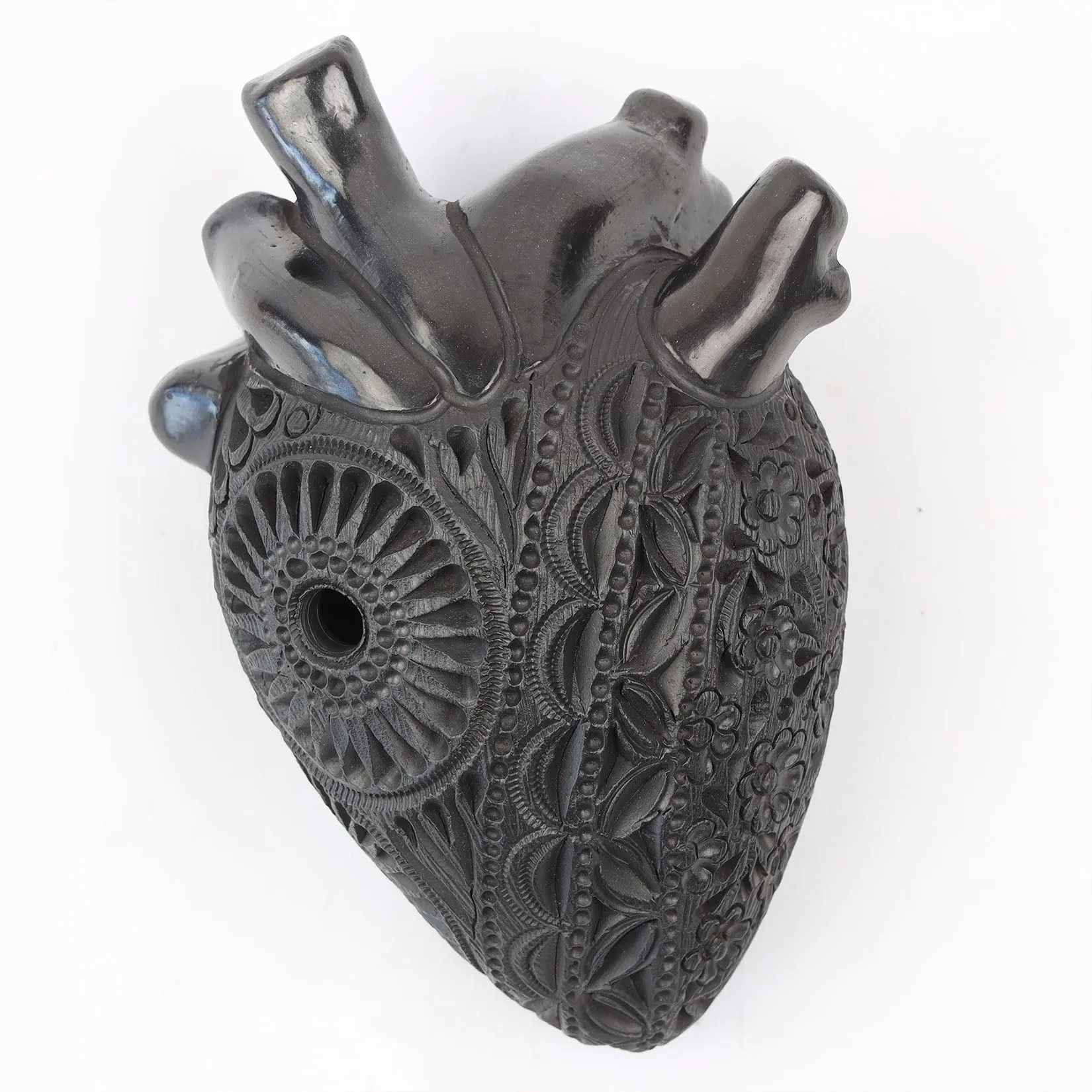 Carved Barro Negro, Black Clay, Heart Wall Art Sculpture