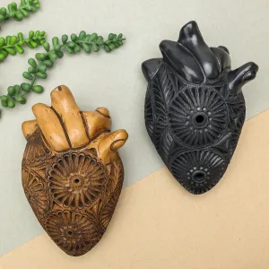 Carved Barro Negro, Black Clay, Heart Wall Art Sculpture