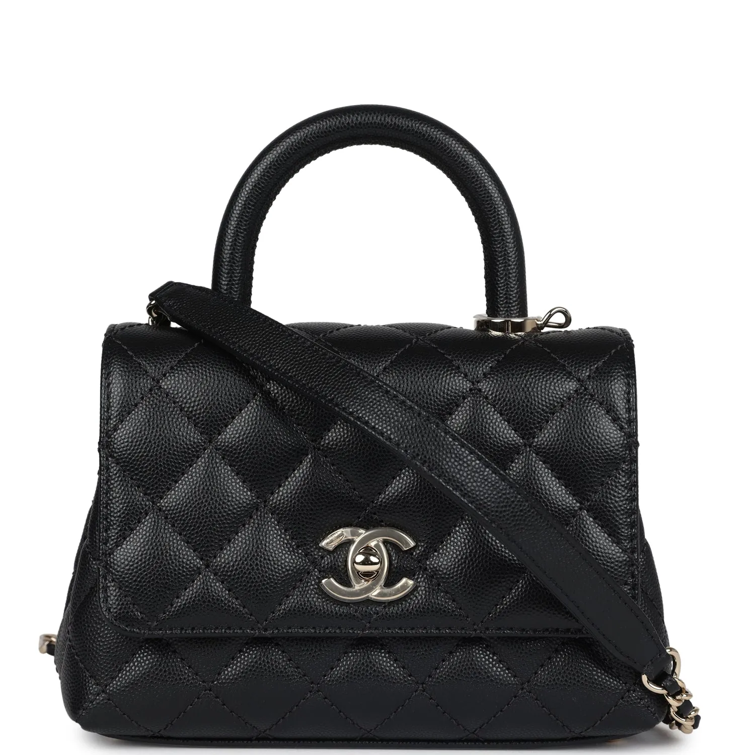 Chanel Mini Coco Handle Flap Bag Black Caviar Light Gold Hardware