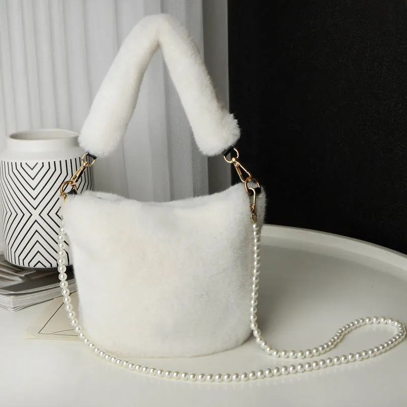 Checkerboard Plush Bucket Bag