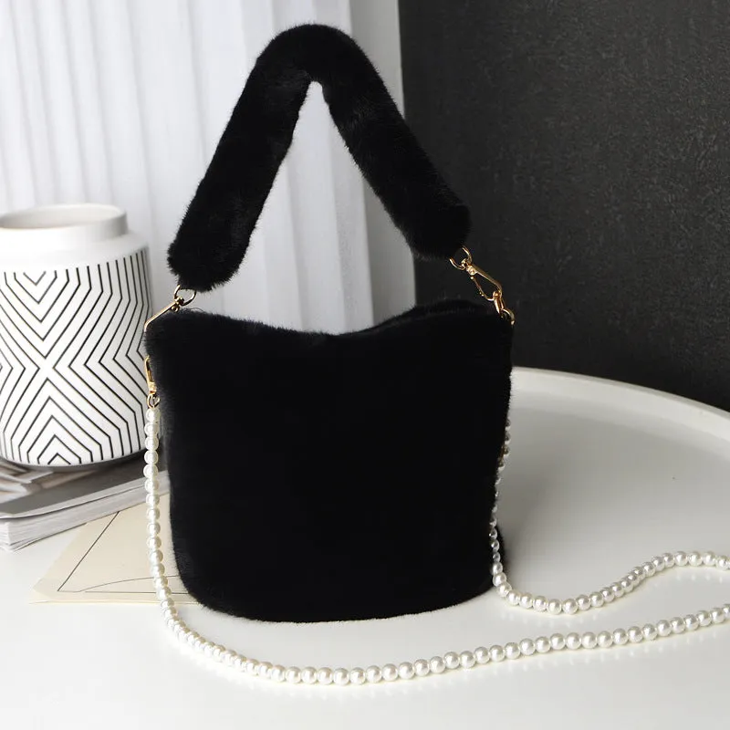 Checkerboard Plush Bucket Bag