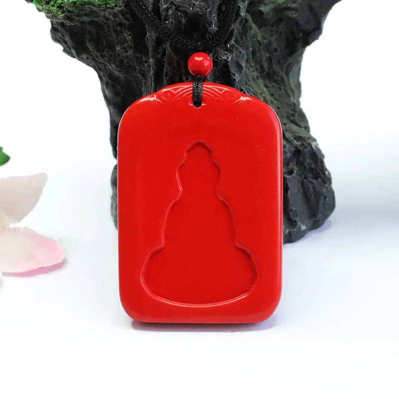 Cinnabar Pendant Red Sand Buddha with Back Carved Auspicious Cloud Pendant Jewelry