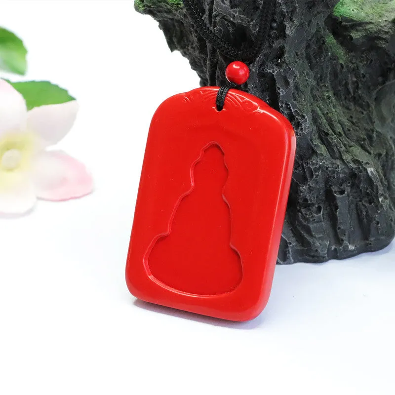 Cinnabar Pendant Red Sand Buddha with Back Carved Auspicious Cloud Pendant Jewelry