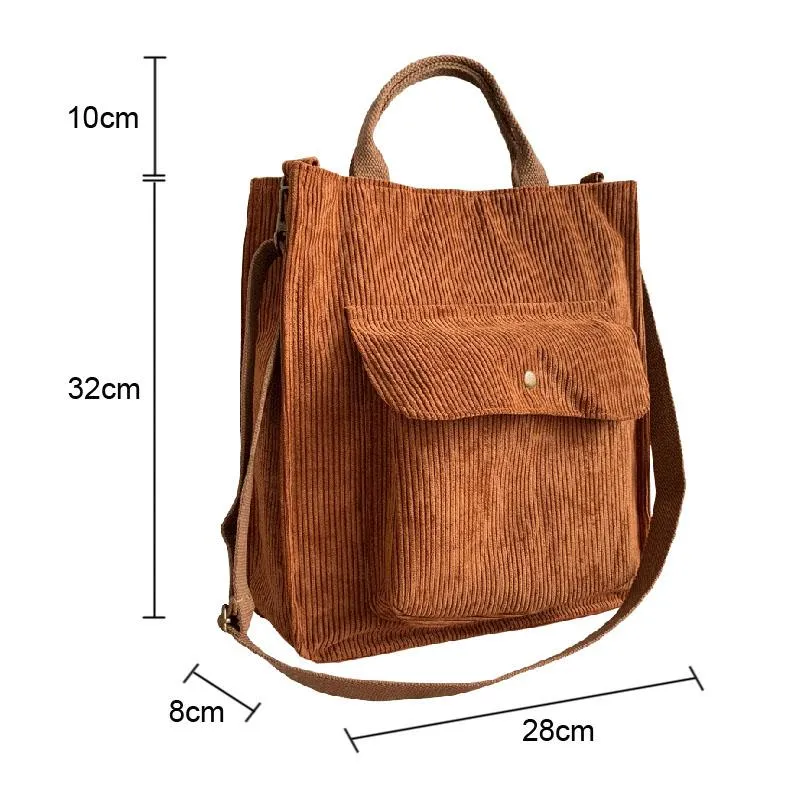 Corduroy Shoulder / Handbag  - Casual Tote with Outside Pocket