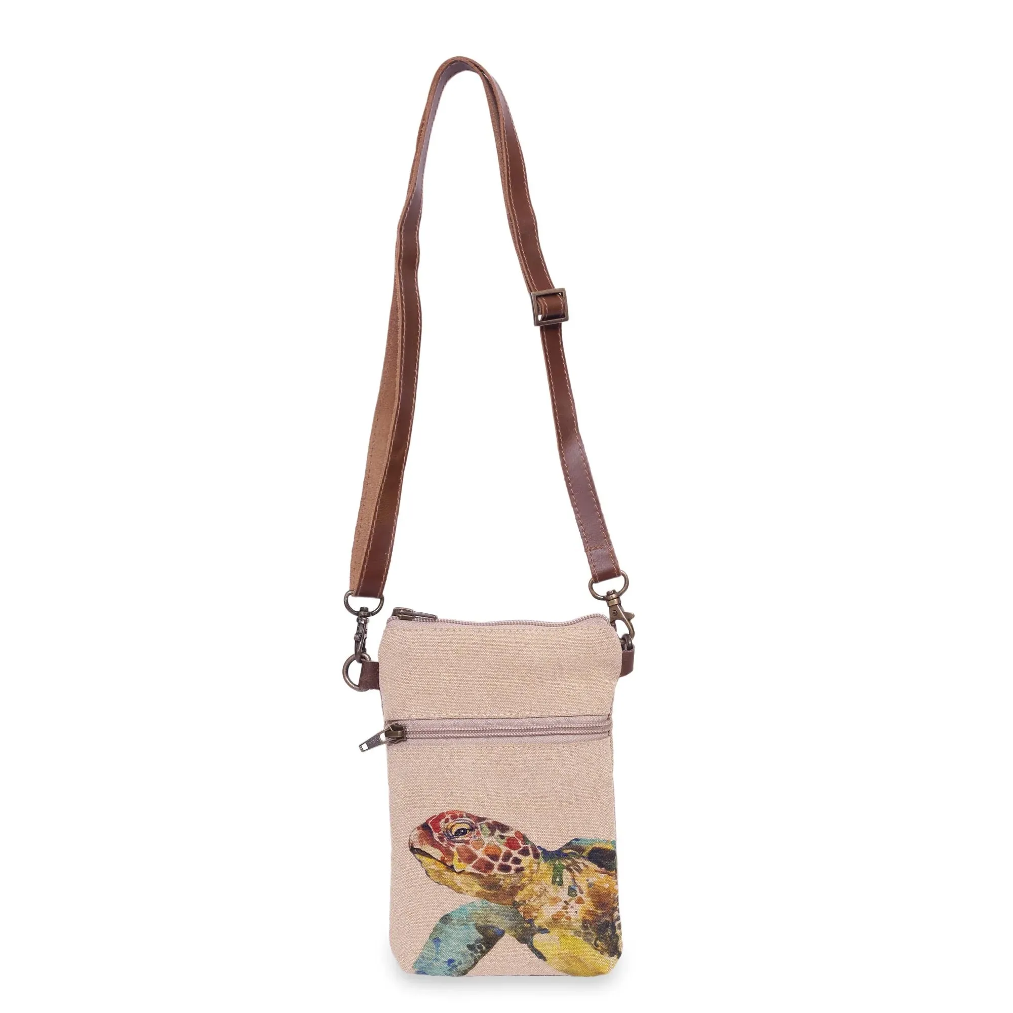 Cott N Curls "Sea Turtle" Cotton Canvas Sling Cellphone Bag