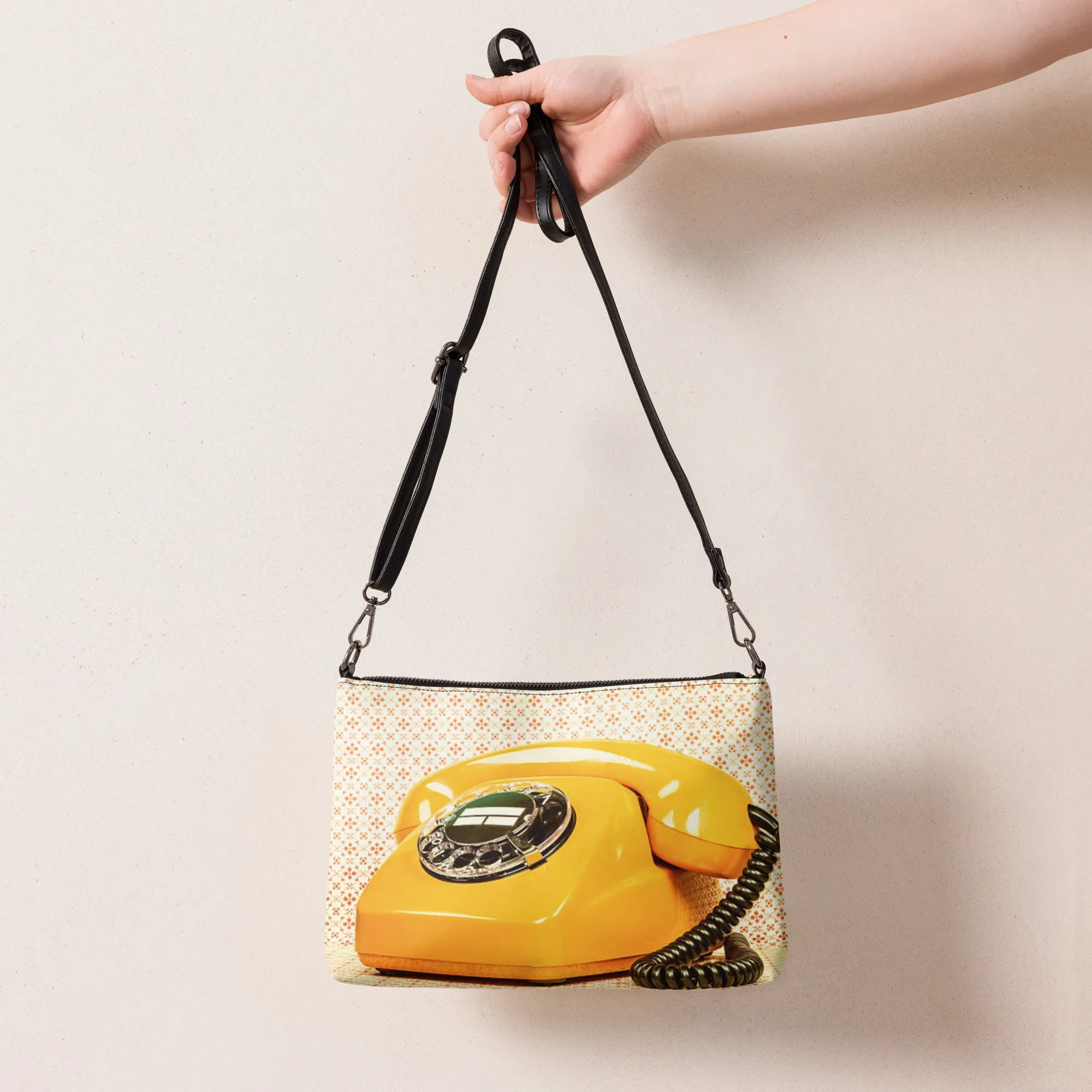 Crossbody Bag Yellow Retro Vintage Phone