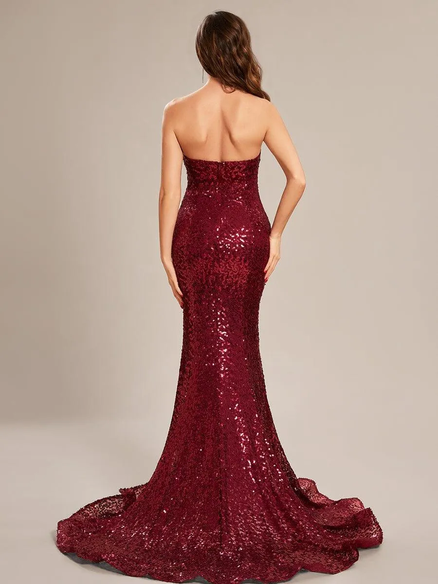 Custom Size Strapless Sweetheart Long Bodycon Sequin Prom Dress