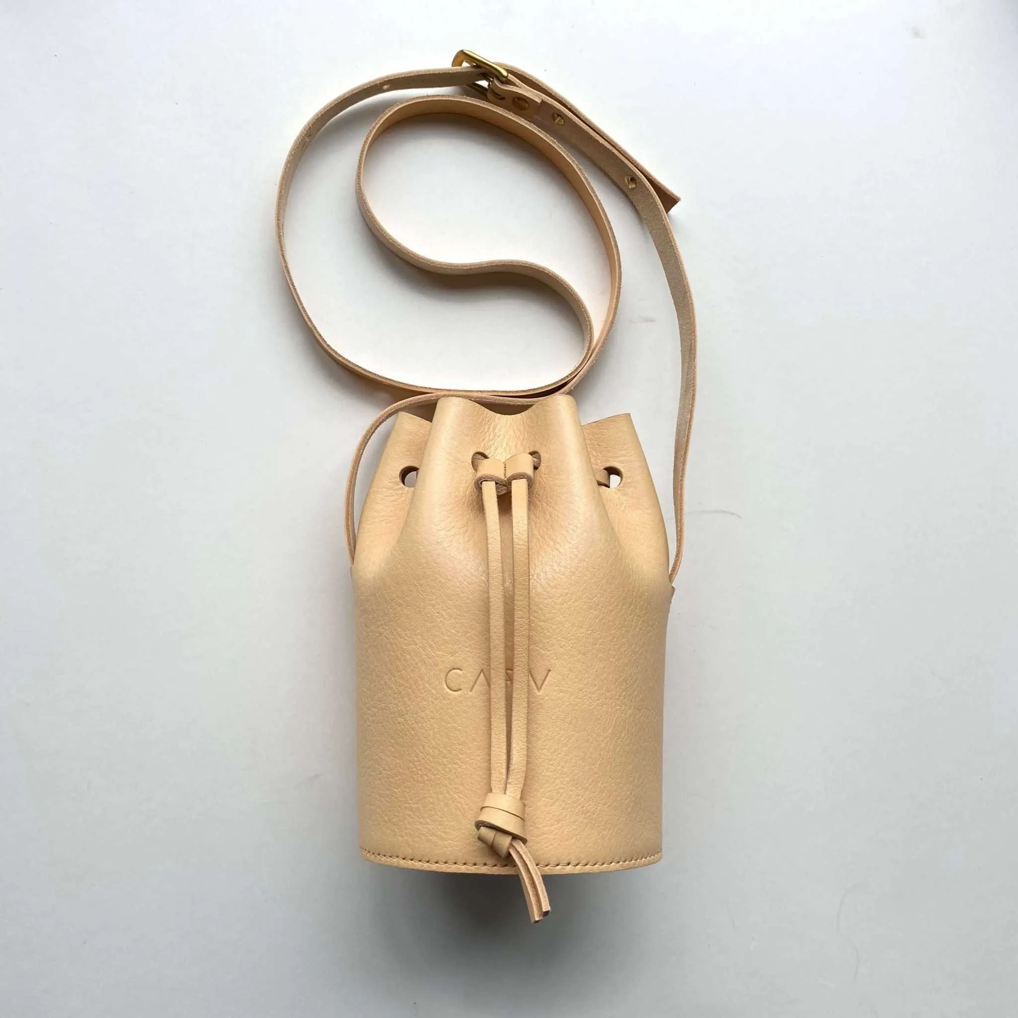 Cylinder Mini Leather Bucket Bag in Black or Natural