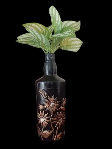 Decorative Floral Bottle with Clay Art, Brown