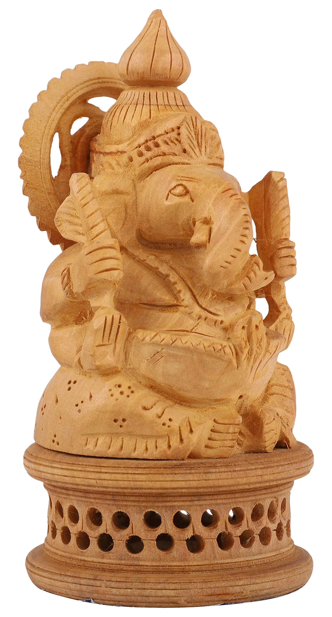 DHYANRSH Hand Crafted Exotic eye-catching Lord Ganesha Wooden Idol (4 Inch Height)