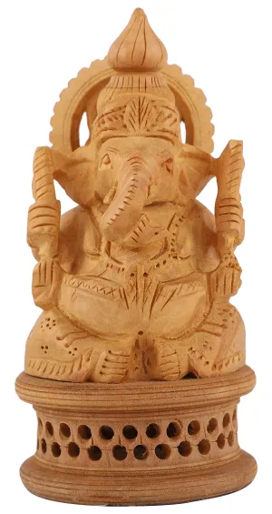 DHYANRSH Hand Crafted Exotic eye-catching Lord Ganesha Wooden Idol (4 Inch Height)