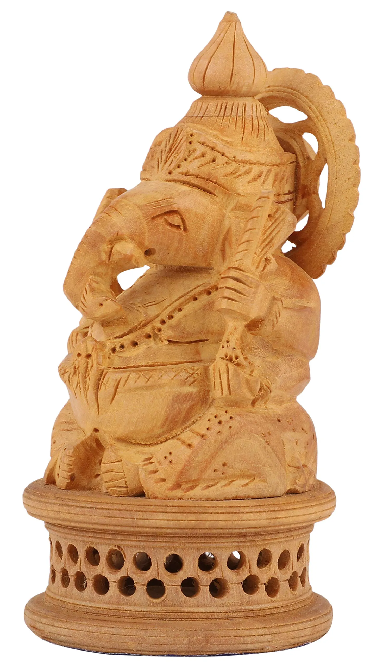 DHYANRSH Hand Crafted Exotic eye-catching Lord Ganesha Wooden Idol (4 Inch Height)