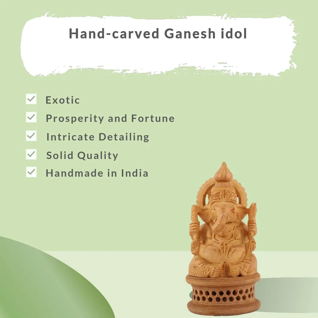 DHYANRSH Hand Crafted Exotic eye-catching Lord Ganesha Wooden Idol (4 Inch Height)