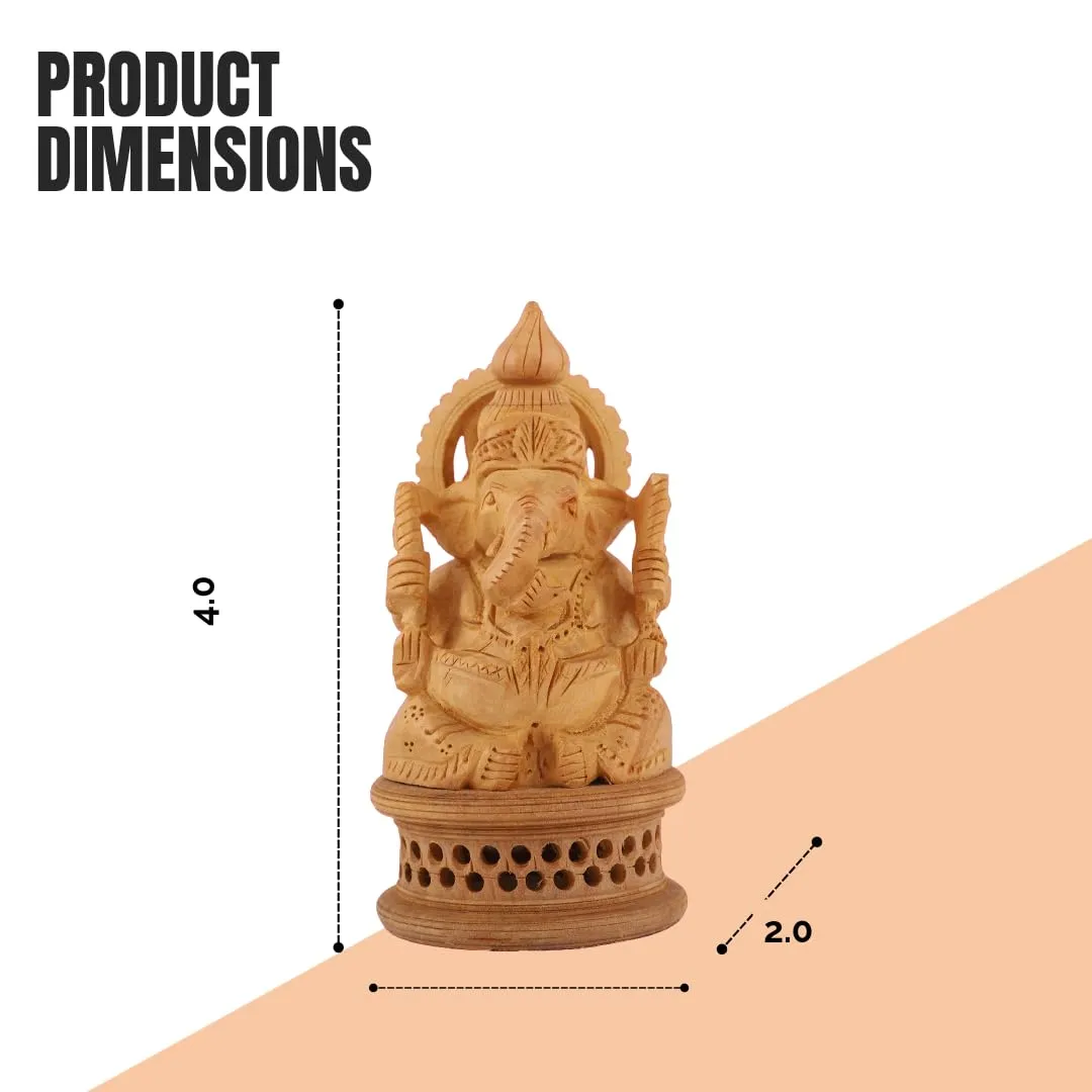 DHYANRSH Hand Crafted Exotic eye-catching Lord Ganesha Wooden Idol (4 Inch Height)