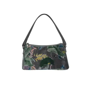 Earth Squared - Printed Botanical Velvet Shoulder Bag - Lily - Grey - 27x16x11cms