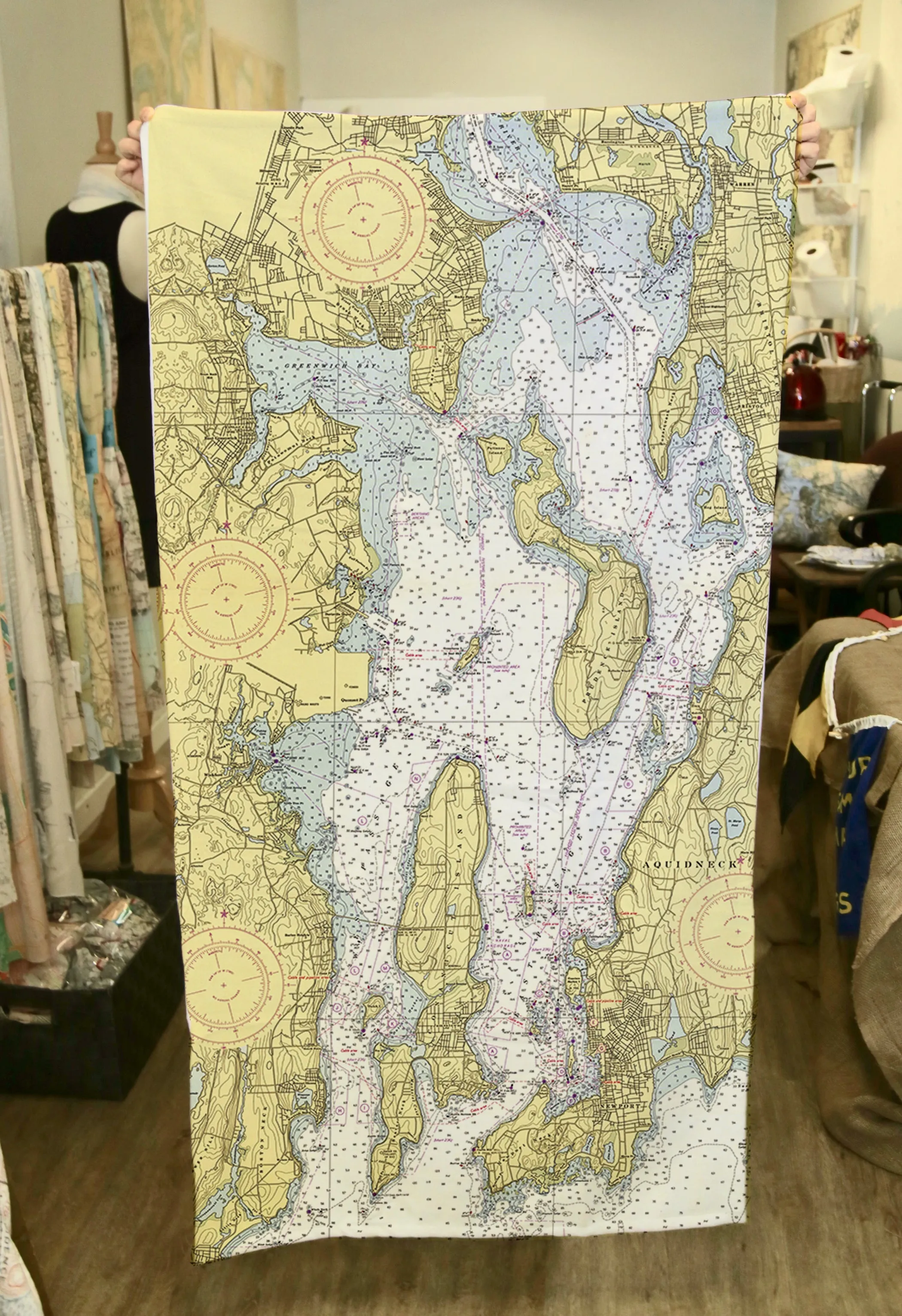 East Greenwich, Narragansett Bay,  Nautical Chart Quick Dry Towel