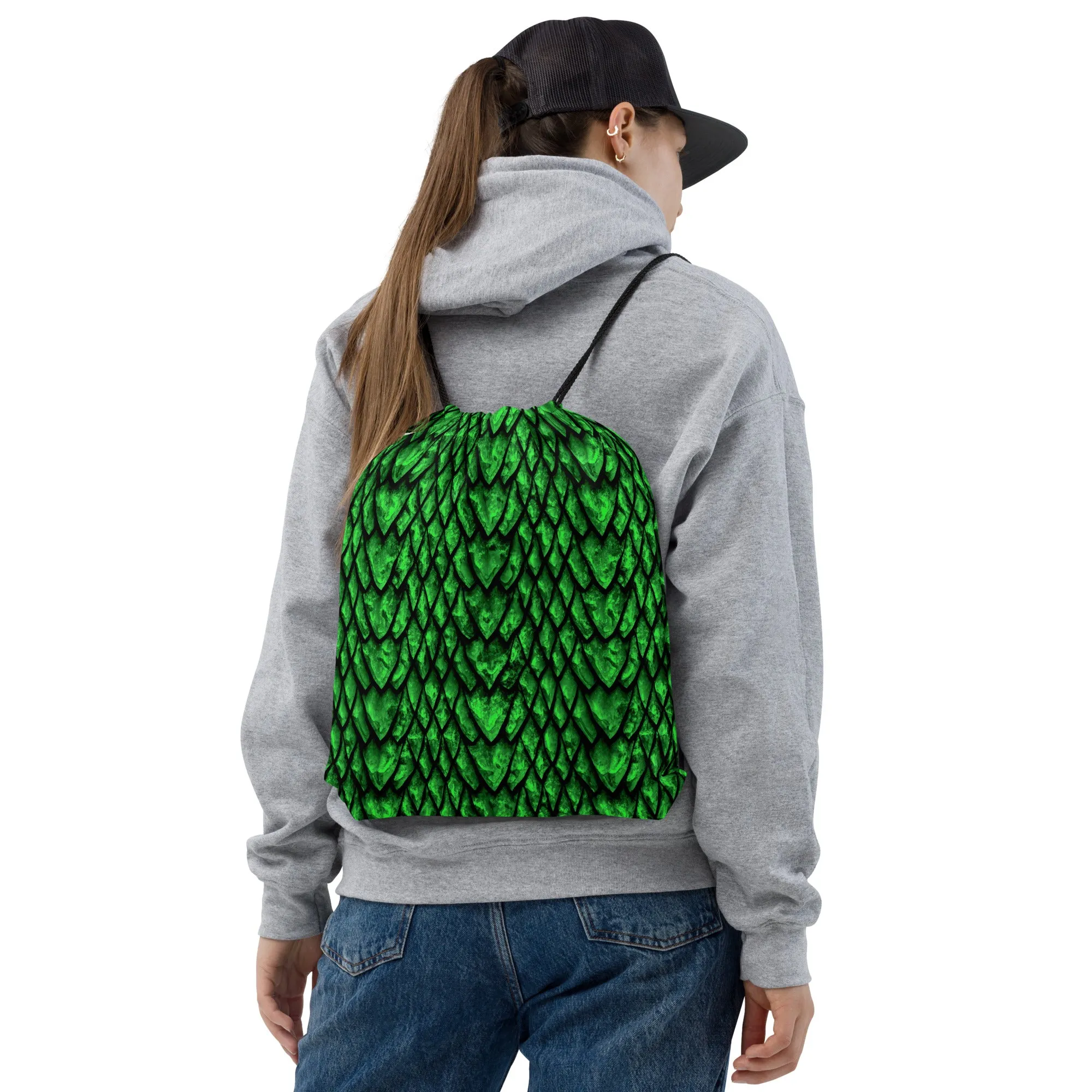 Emerald Dragon Scale Drawstring Bag