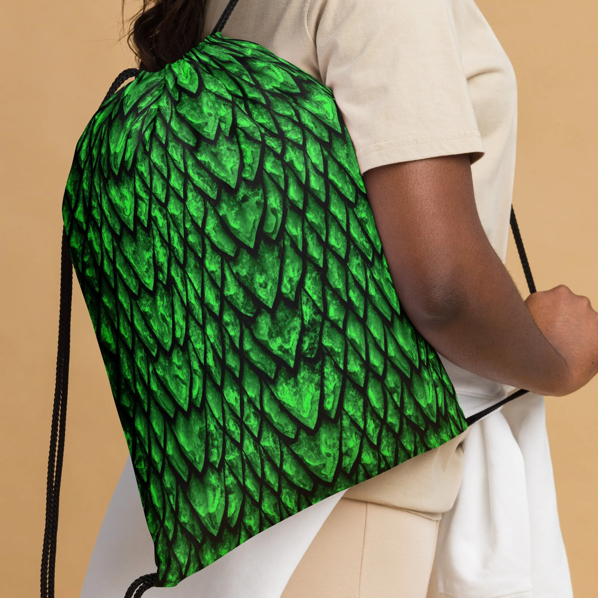 Emerald Dragon Scale Drawstring Bag