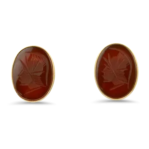 Estate 14k Yellow Gold Carnelian Intaglio Stud Earrings