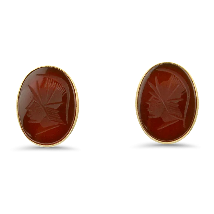 Estate 14k Yellow Gold Carnelian Intaglio Stud Earrings