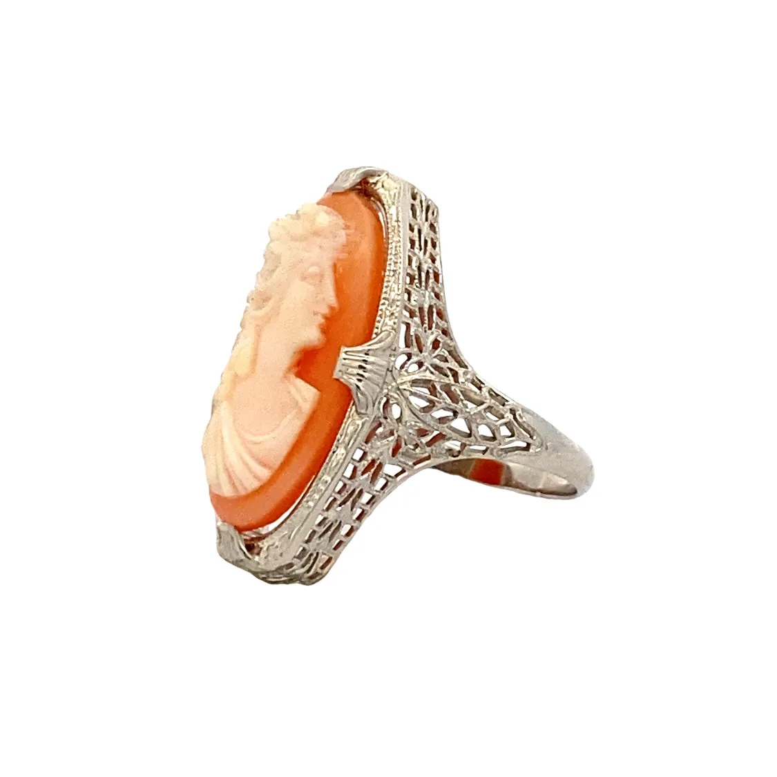 Estate White Gold Vintage Cameo Ring