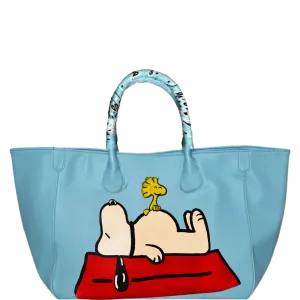 Everyday Vegan Leather Tote - Hand Painted Snoopy House