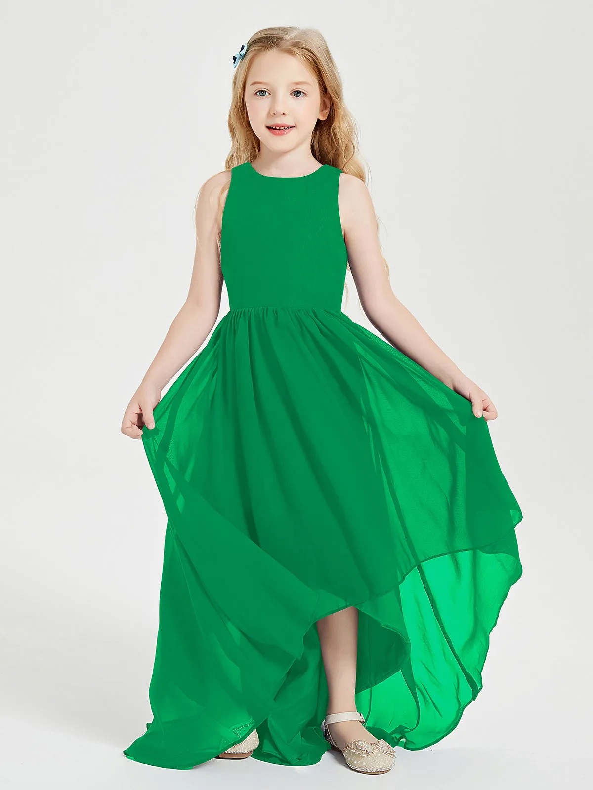 Exquisite Asymmetrical Junior Bridesmaid Dresses Scoop Neck Emerald