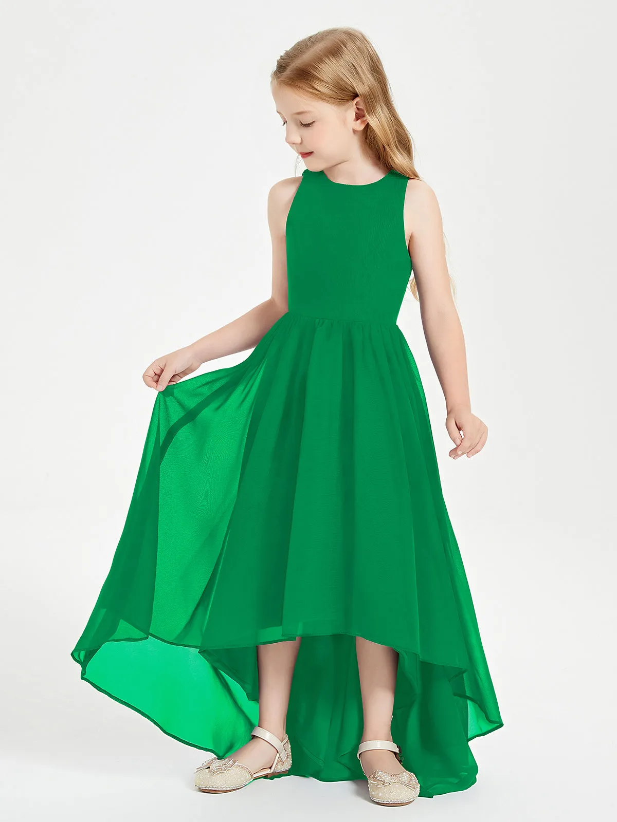 Exquisite Asymmetrical Junior Bridesmaid Dresses Scoop Neck Emerald