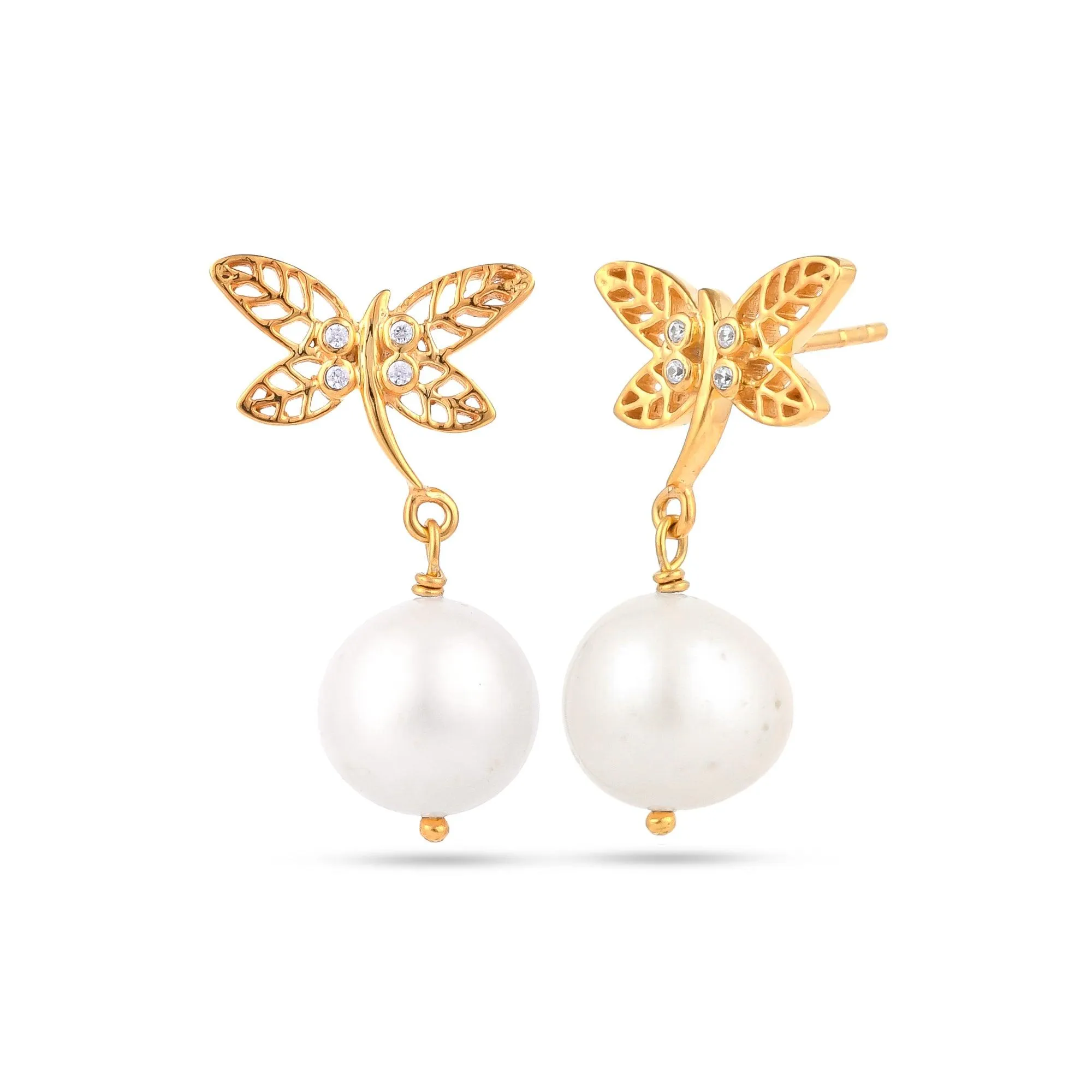 Exquisite Butterfly Pearl Drop Silver Earring - From Purl