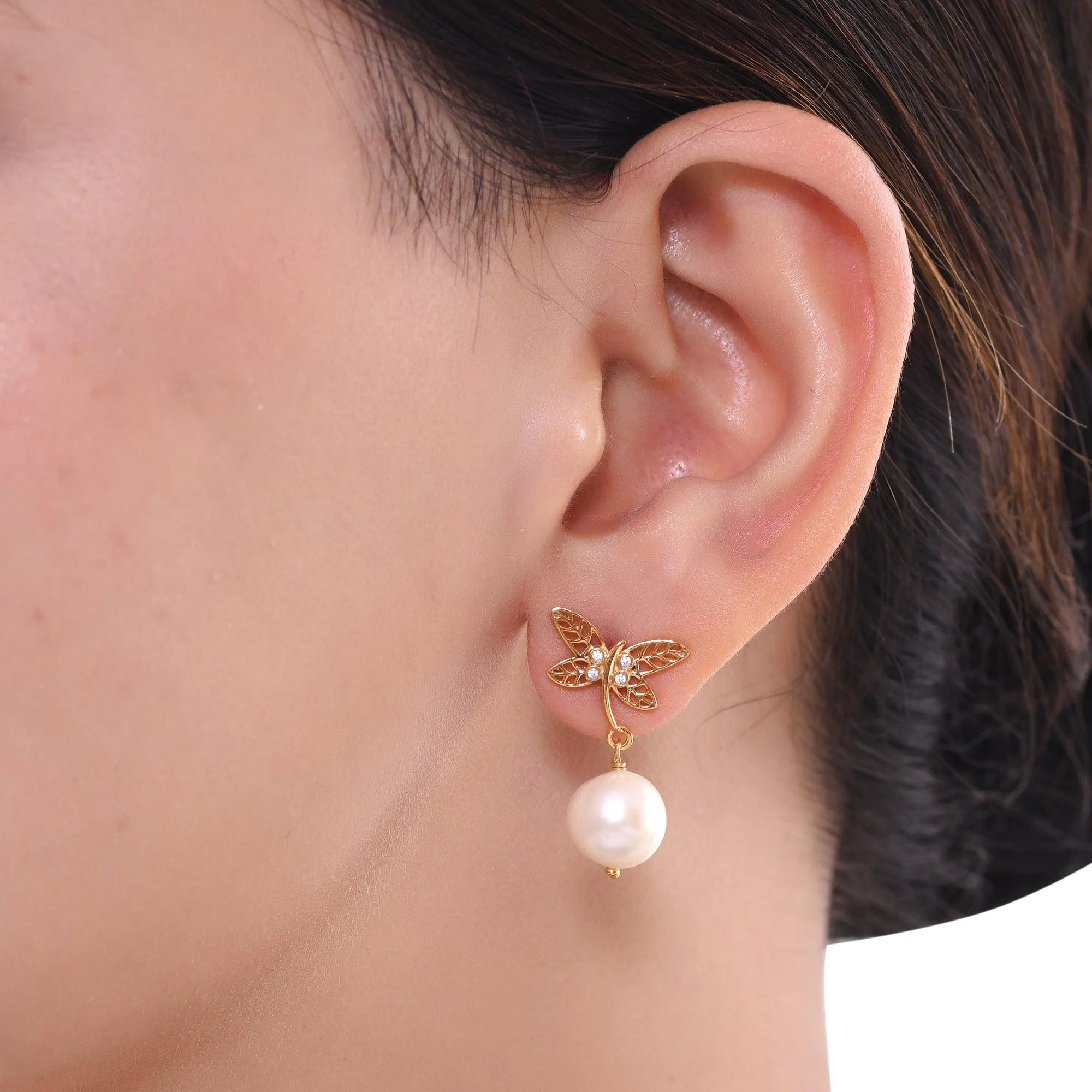 Exquisite Butterfly Pearl Drop Silver Earring - From Purl