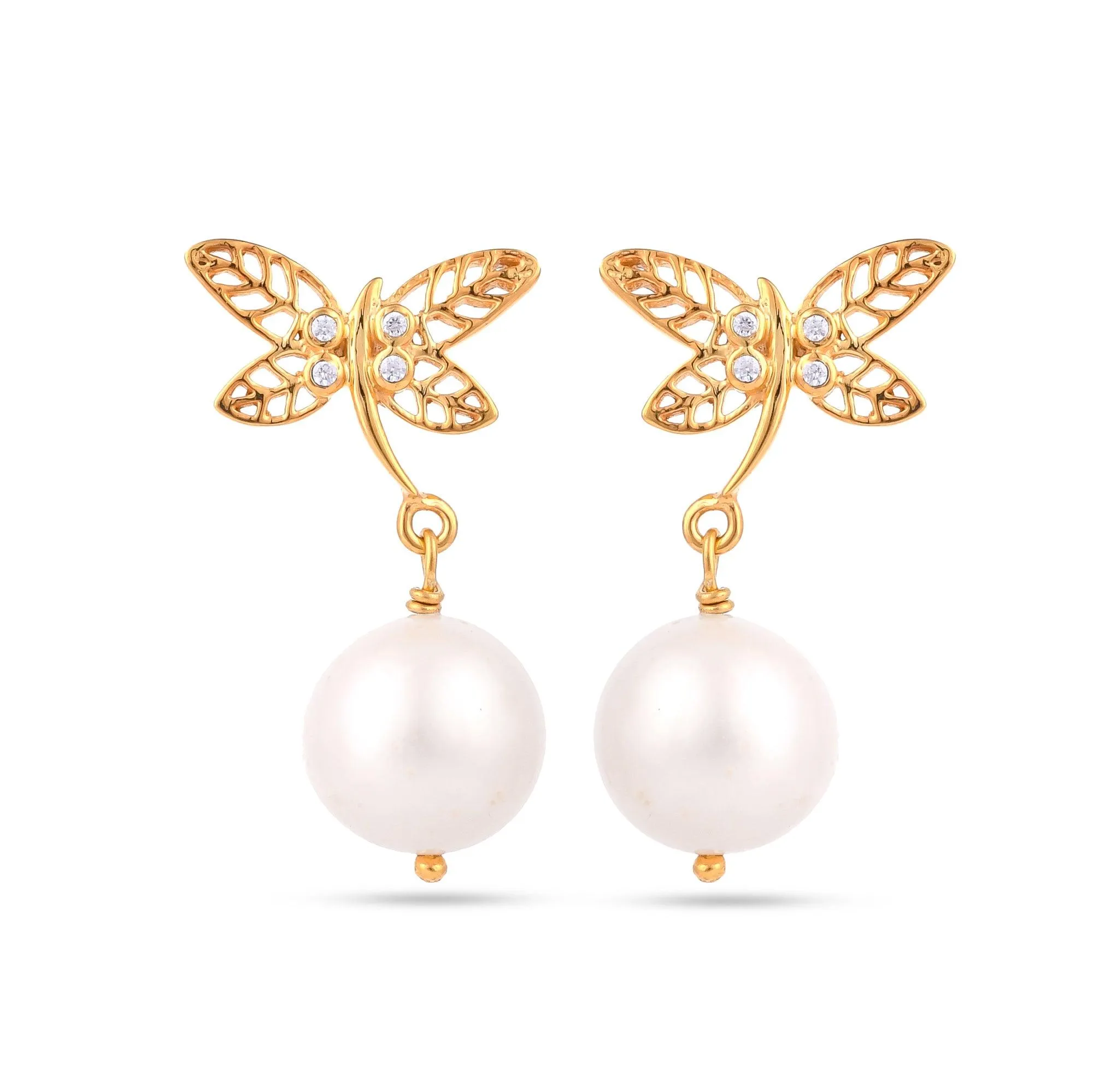 Exquisite Butterfly Pearl Drop Silver Earring - From Purl