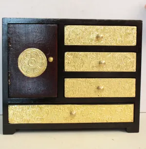 Exquisite Handcrafted Brass-Fitted 4 Drawer 1 Door Box