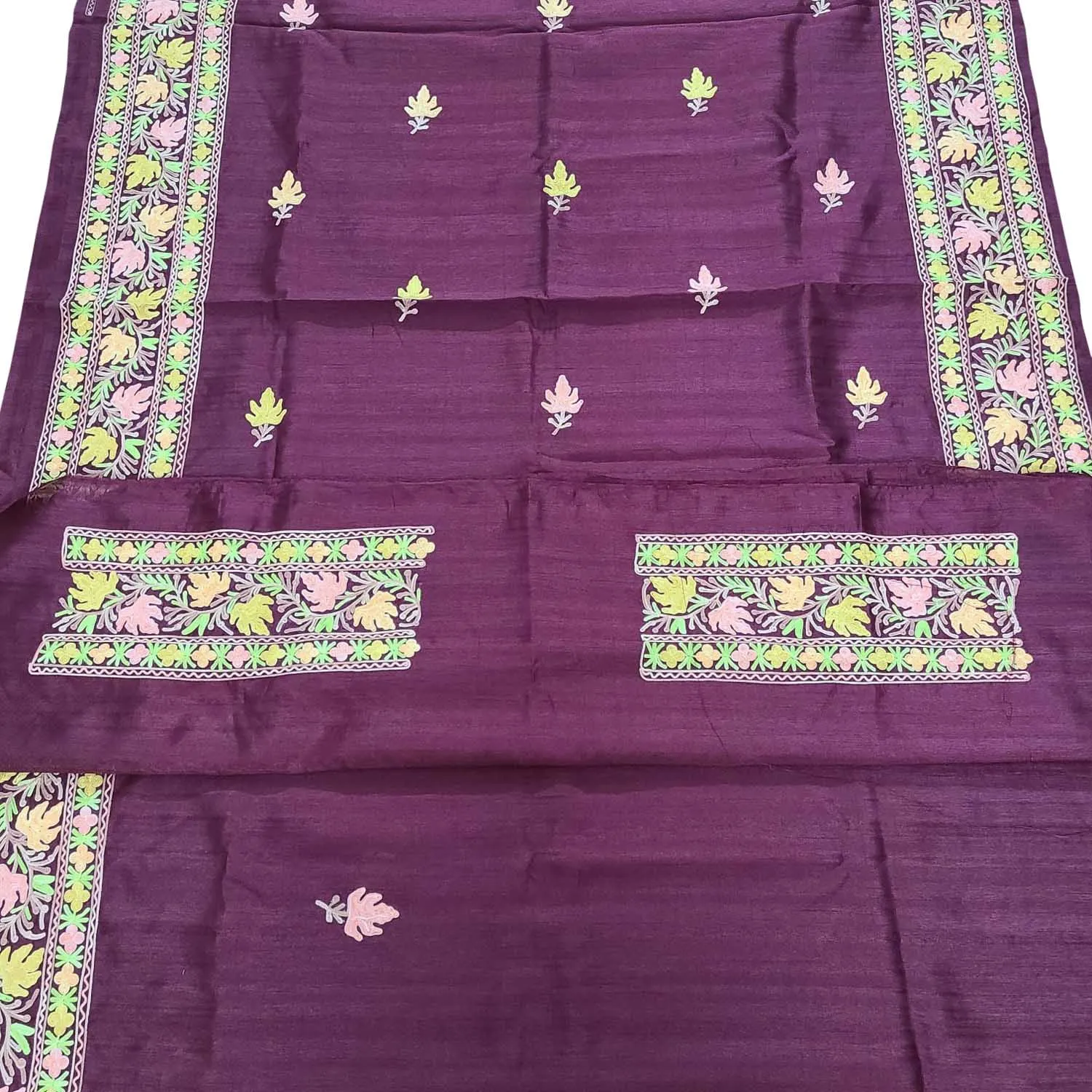 Exquisite Maroon Silk Saree with Kashmiri Aari Embroidery