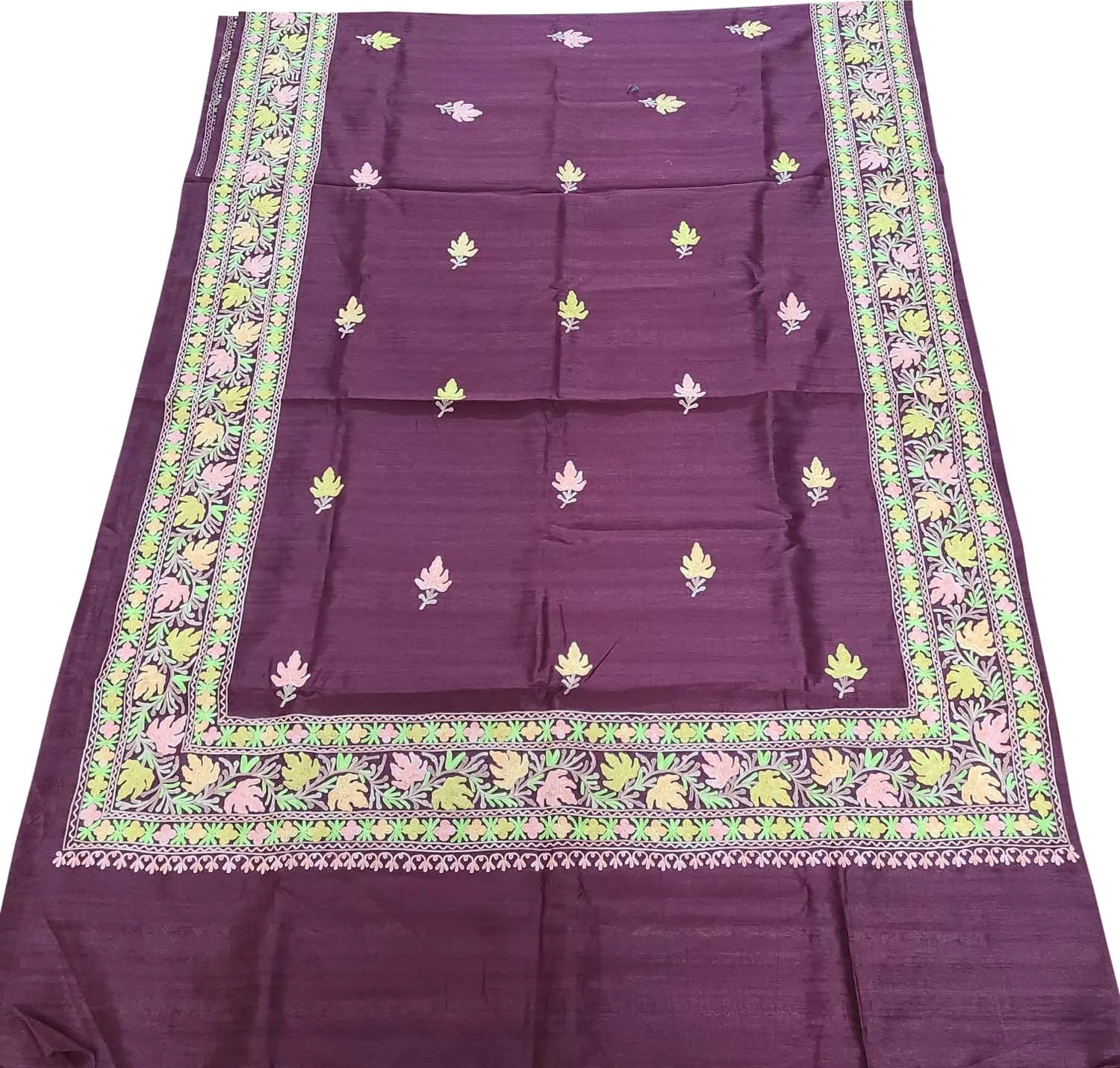 Exquisite Maroon Silk Saree with Kashmiri Aari Embroidery