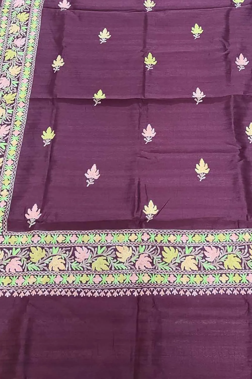 Exquisite Maroon Silk Saree with Kashmiri Aari Embroidery