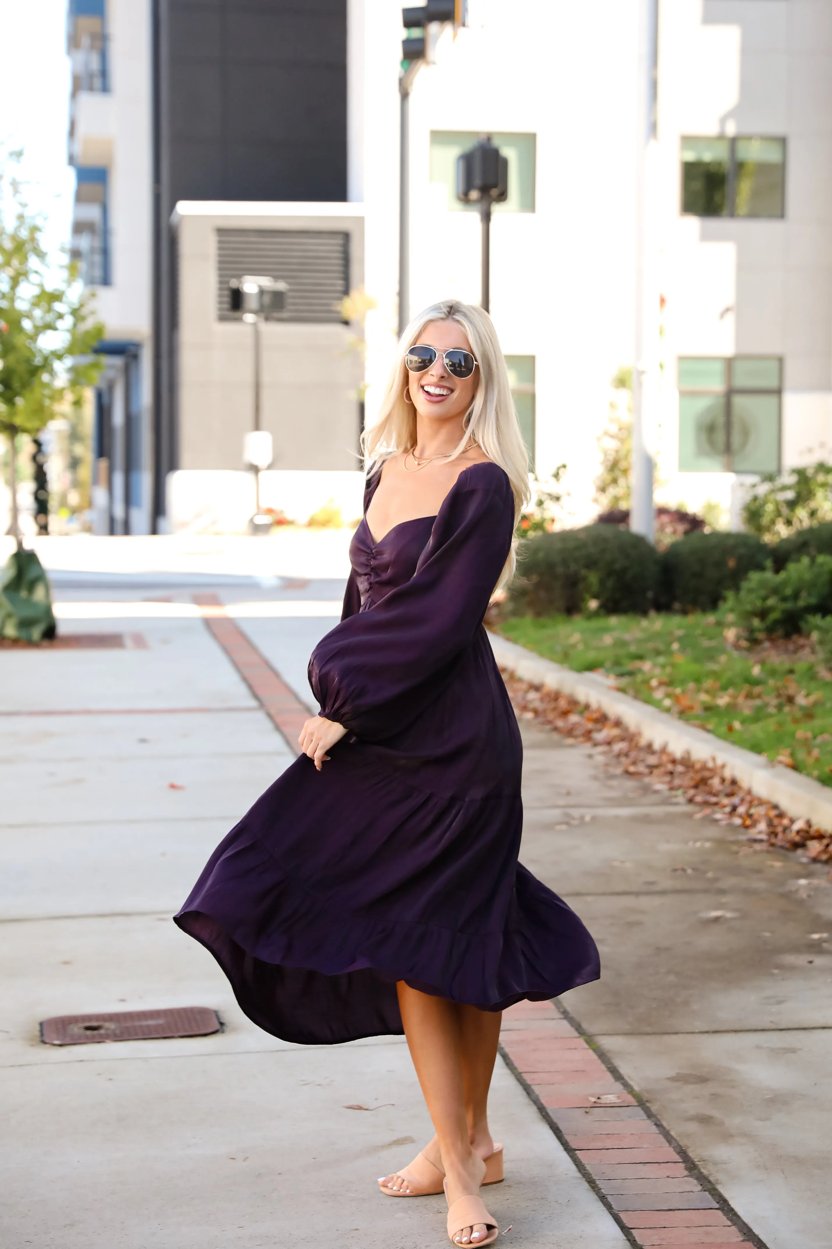 Exquisite Marvel Plum Tiered Midi Dress