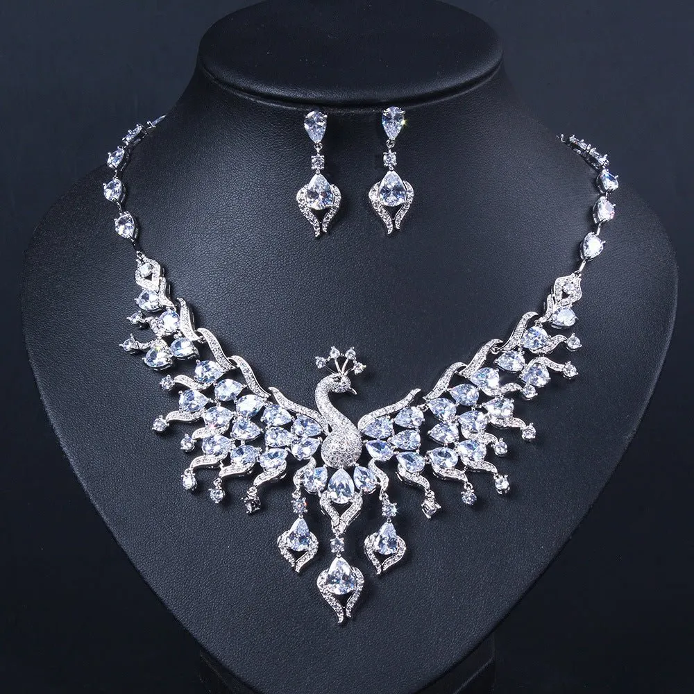 Exquisite Peacock Cubic Zirconia Wedding Jewelry Sets