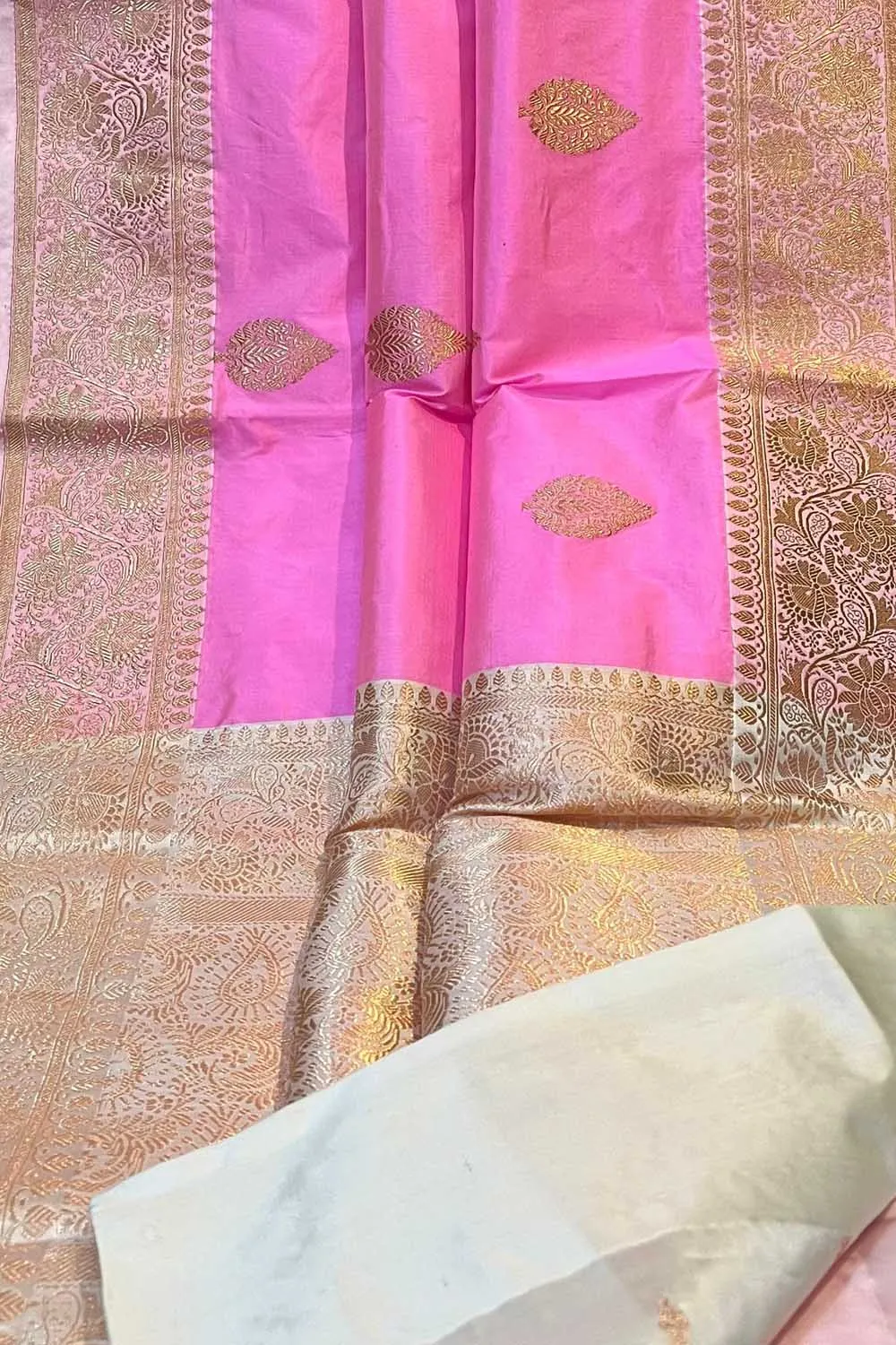 Exquisite Pink Banarasi Silk Saree - Handloom Katan