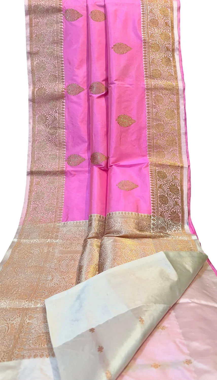 Exquisite Pink Banarasi Silk Saree - Handloom Katan