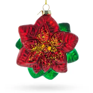 Exquisite Poinsettia Flower Blown Glass Christmas Ornament