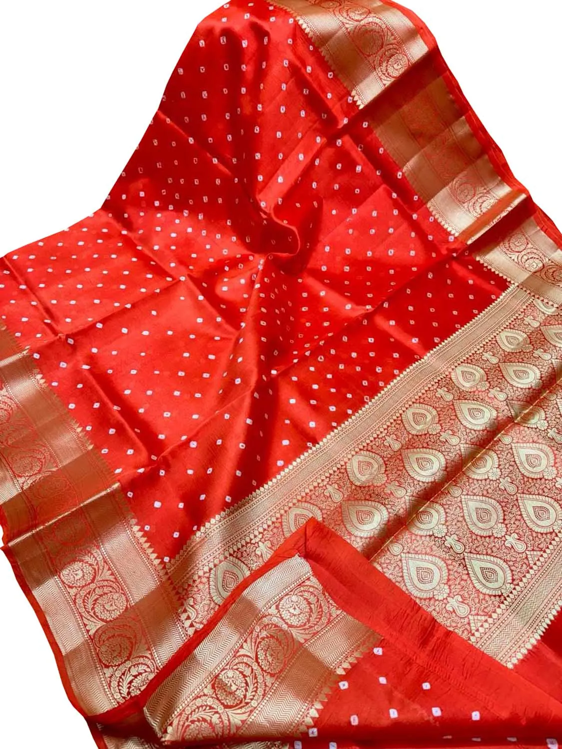 Exquisite Red Banarasi Silk Bandhani Saree