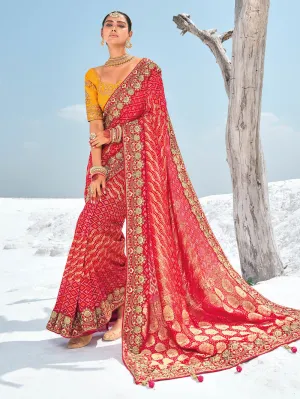 Exquisite Red Georgette Zari Weaved Bandhni Patola Saree