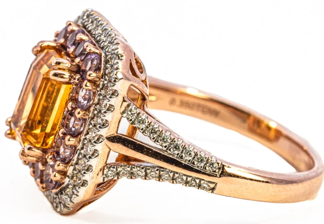 Exquisite Rose Gold Citrine, Sapphire & Diamond Cluster Ring