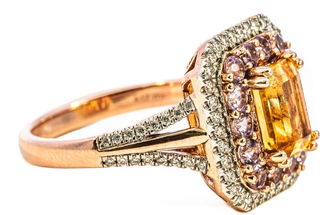 Exquisite Rose Gold Citrine, Sapphire & Diamond Cluster Ring