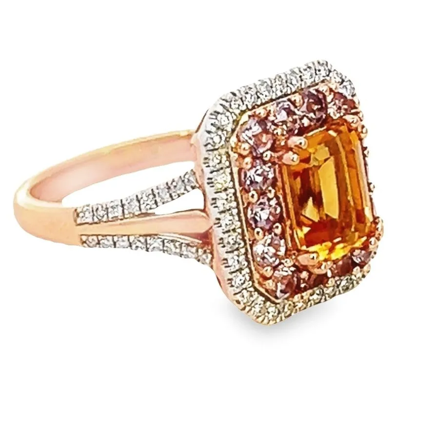 Exquisite Rose Gold Citrine, Sapphire & Diamond Cluster Ring