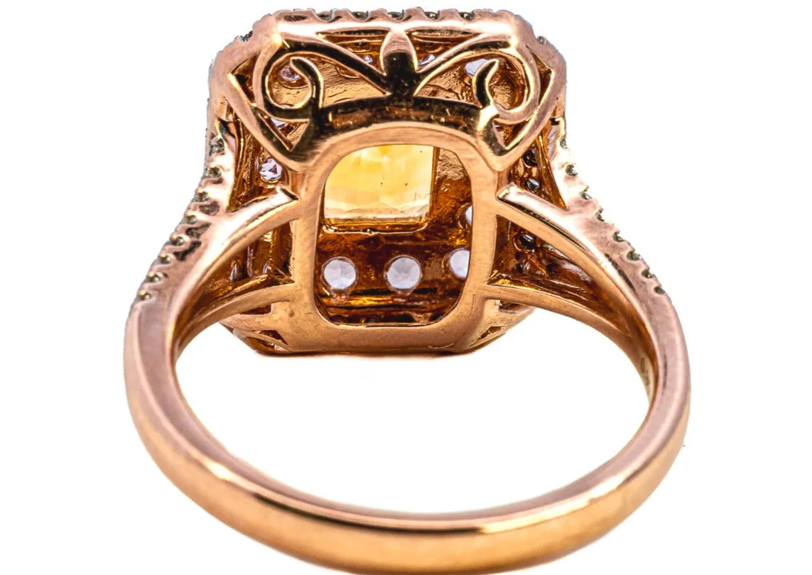 Exquisite Rose Gold Citrine, Sapphire & Diamond Cluster Ring