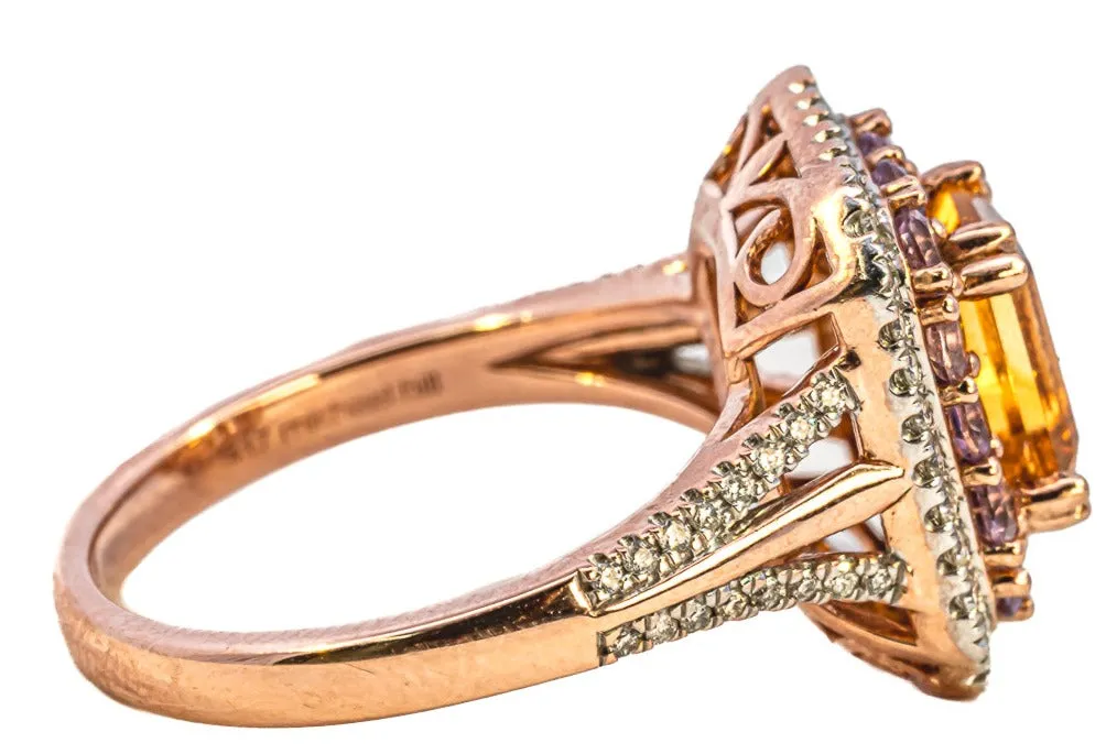 Exquisite Rose Gold Citrine, Sapphire & Diamond Cluster Ring