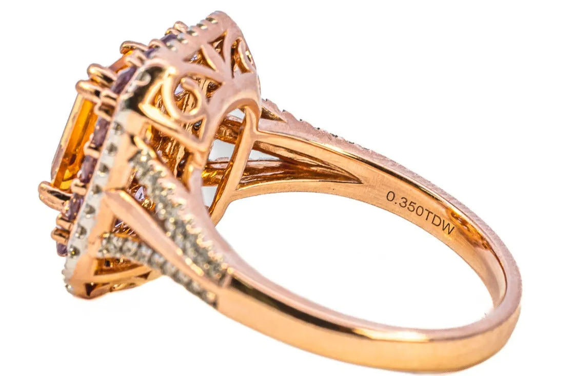 Exquisite Rose Gold Citrine, Sapphire & Diamond Cluster Ring